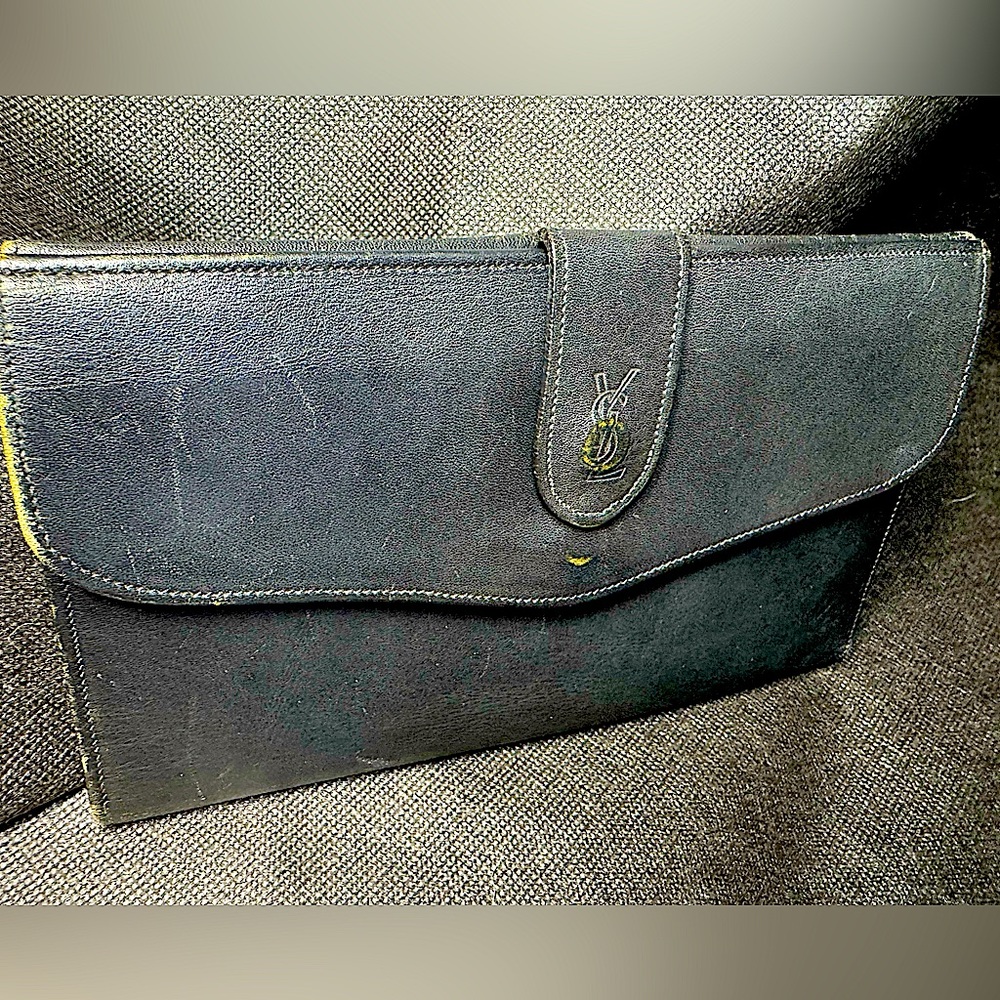 Yves Saint Laurent Clutch Vintage Lambskin Silk Lined Monogram 70s Rare YSL